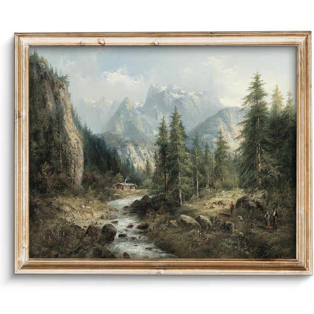 Vintage Mountain Landscape Wall Art for Home Decor Antique River Forest Canvas Wall Decor Farmhouse Rustic Cabin Scenery Spring Summer Paintings Art Picture Aesthetic for Bedroom Bathroom Living Room Office Decor -8" x 10"-UNFRAMED