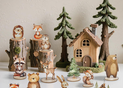 DAECHAO 12 Pack Woodland Animals Baby Shower Decorations, Kid Forest Happy Birthday Decoration Centerpieces for Tables Woodland Nursery Animal Decor Home Office Farmhouse