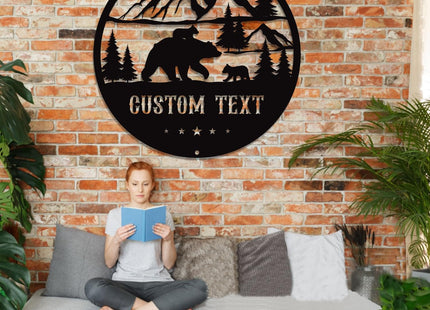 Personalized Bear Metal Cabin Sign, Custom Family Name Sign, Black Bear Decor, Log Cabin Bathroom Wall Decor, Bear Decorations for Home, Wildlife Lover's Gift, Personalized Birthday Gifts for Hunters