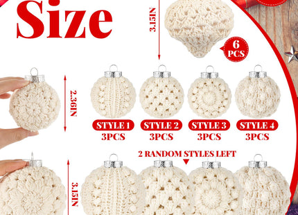 Syhood 24 Pcs Crochet Christmas Ornaments 5 Styles 2.36" 3.15" Handmade Crochet Knitted Christmas Pinecone Ball Ornaments for Xmas Tree Party Decoration Supplies (Warm White)