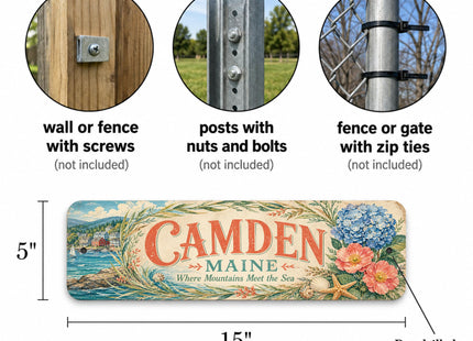 Camden Coastal Wreath Metal Sign — Maine Souvenir Wall Decor