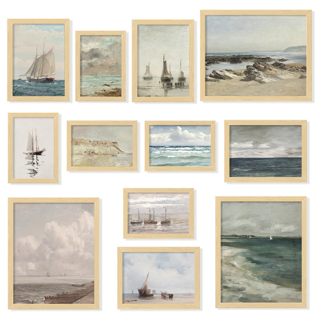 97 Decor Vintage Coastal Wall Art, 12 Nautical Prints, 8x10 Unframed