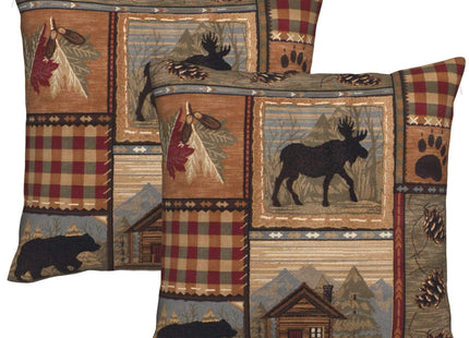 DATANSEN Set of 2 Square 18x18 inch Retro Brown Throw Pillow Covers Rustic Lodge Bear Moose Decorative Throw Pillowcase for Home Sofa Thick Cotton Linen Cushion Cases (45x45 cm) Paw Prints Cabin
