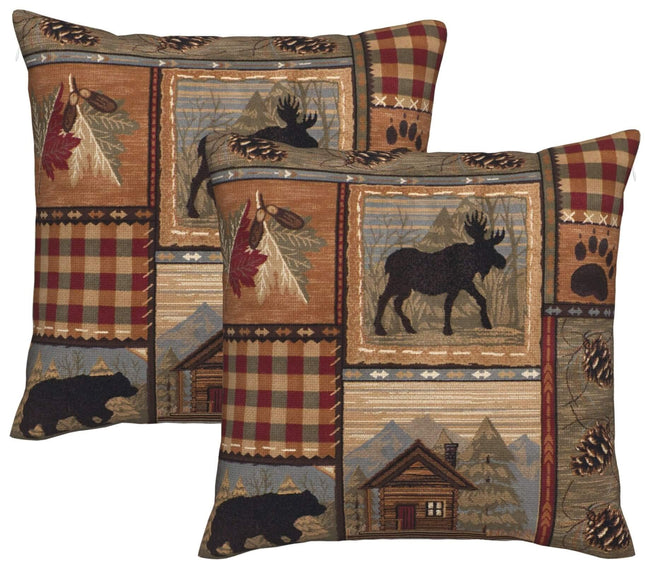 DATANSEN Set of 2 Square 18x18 inch Retro Brown Throw Pillow Covers Rustic Lodge Bear Moose Decorative Throw Pillowcase for Home Sofa Thick Cotton Linen Cushion Cases (45x45 cm) Paw Prints Cabin