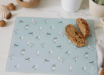 Cooksmart Coastal Birds Glass Worktop Saver, Tempered Glass Board