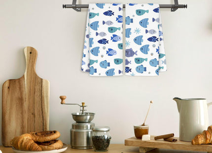 CIOJUNE Cute Coastal Beach Fish Decorative Dish Hand Towels for Bathroom Kitchen Set of 2 - Coastal Beach Fish Bathroom Kitchen Decor, 16x24 in