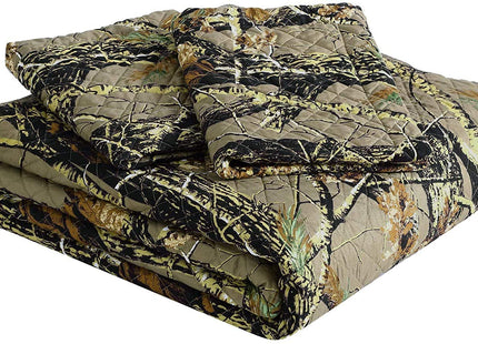 Chezmoi Collection Salem 3-Piece Cabin Lodge Forest Woods Pre-Washed Quilt Set - Nature Camo Tree Leaves Printed Soft Lightweight Microfiber Bedspread for All Season - Natural, King