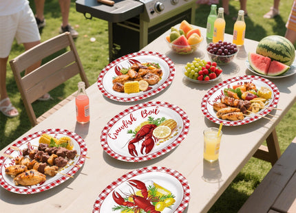 Greencian 50Pcs Crawfish Boil Large Oval Paper Plates for BBQ 12 x 10 Inch