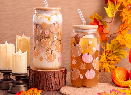 2 Pcs Fall Pumpkin Glass Cup With Lid & Straws Pumpkin Gifts for Women