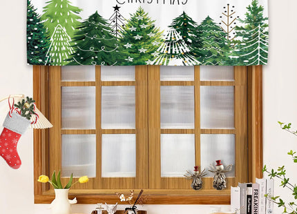 Kalmico Christmas Tree Forest Kitchen Curtain Valance 54W x 18L Inch Xmas Winter Pine Fir Holiday Seasonal Green Rod Pocket Short Cafe Small Window Treatment Drapes Decor
