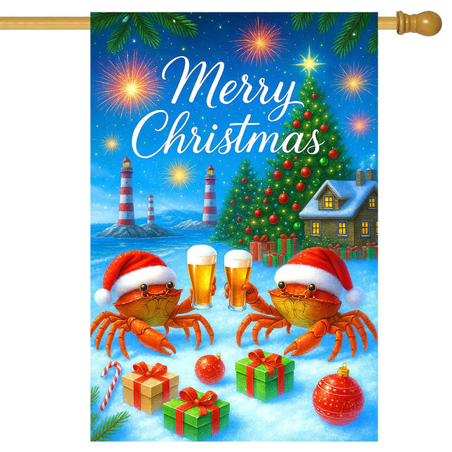 IVN Christmas Crab Santa Hat Lighthouse Garden Flag 28x40 Inch Yard Decor