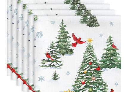 Arquiel Winter Cardinal Pine Tree Cloth Napkins Set of 6, 100% Cotton
