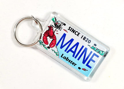 Maine State License Plate Acrylic Rectangular Souvenir Keychain 2.25" X 1.25