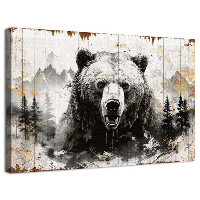 Bear Bathroom Decor Retro Woodland Nursery Animal Photo Prints Picture Bedroom Wall Art Rustic Farmhouse Mountain Wildlife Painting Black and White Bear Portrait Artwork Kitchen Home Decoration 20x30"