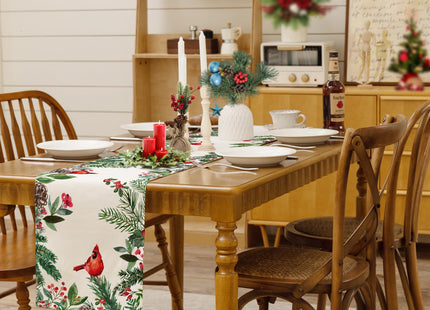 Cloudfomila Winter Red Cardinal Table Runner Pine Branch Berry Burlap Table Runners, Christmas Xmas Seasonal Coffee Table Center Decor for Home Kitchen Dining Party Indoor Outdoor 13x36 Inch
