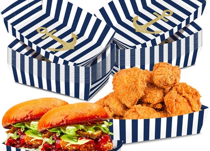 KERINGO No Folding Required 50 Pack 2 Lb Nautical Party Food Trays Nautical Plates Birthday Party Supplies Nautical Themed Nacho Holders Paperboard Tray Disposable Serving Trays