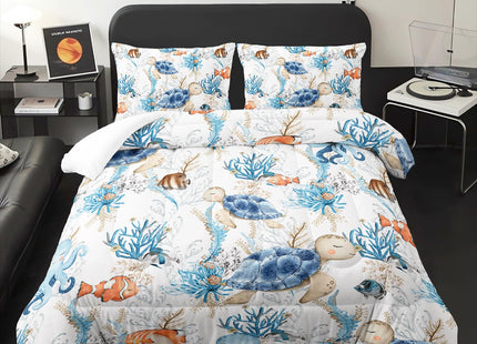 Blue Sea Turtle Themed Comforter Set 3Pcs Queen for Kid Teen Girl Boy Adult