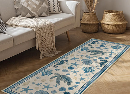 Coastal Nautical 2x6 Runner Rug for Hallway Kitchen Bedroom Beach Theme