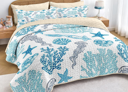 Pamnest Queen Quilt Set, 3 Pieces Ocean Beach Bedding, Bedspread