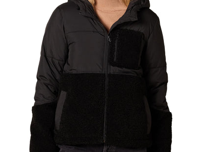 Amazon Essentials Women's Full-Zip Sherpa Fleece Hooded Puffer Jacket, Black, Large