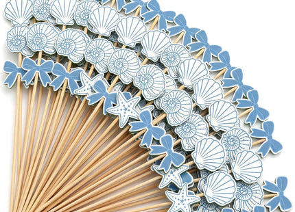 Bokon 200 Pcs Seashell Cocktail Picks Blue Bow Beach Coastal Party Favors