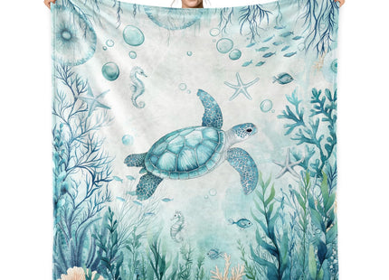 Jekeno Turtle Gifts Blanket Watercolor Ocean Sea Turtle Coral Throw Blanket
