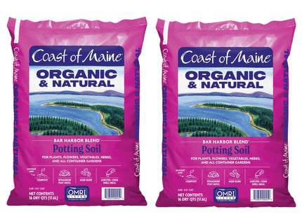 Coast of Maine Organic & Natural Bar Harbor Blend Potting Soil - Organic Soil w/Perlite for Enhanced Drainage & Aeration - for Flowers, Herbs & Veggies, Floral Baskets & Container Gardening (16 QT)