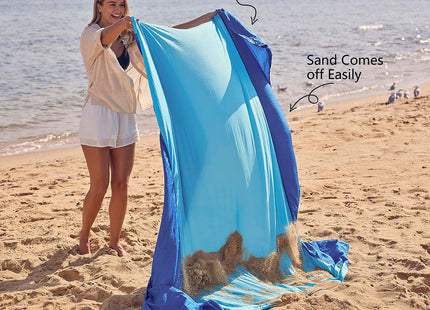 Wekapo Beach Blanket Sandproof, Beach Mat, Big & Compact Sand Free Mat Quick Drying, Lightweight & Durable with 6 Stakes & 4 Corner Pockets, Standard (1~3 person)
