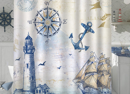 Bonhause Nautical Lighthouse Shower Curtain for Bathroom, 72x72 Inch