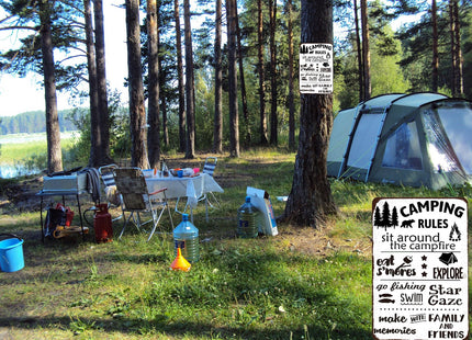 Camping Rules Tin Sign Wall Art Decor Cabin Home Camper Room Lake Camper Sign 8x12 inch