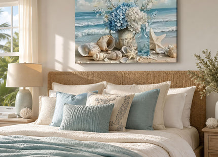 YKVDOROK Blue Ocean Beach Wall Art Coastal Bathroom Canvas Wall Decor