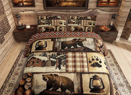Feelyou Bear Comforter Set Toddler Size Wildlife Hunting Bedding Set for Kids Boys Girls Rustic Cabin Duvet Quilt Farmhouse Bedroom Decor Microfiber 2 Pcs with 1 Pillow Cases