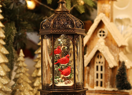 12.6Inch Cardinal Christmas Snow Globes,Musical Light Up Glitter Red Cardinal Snow Globe Lanterns,6H Timer USB Operated Cardinal Gifts for Christmas Decoration