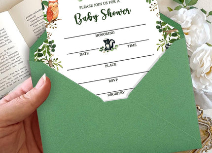 50 Woodland Baby Shower Invitations, Forest Woodland Greenery Invitations