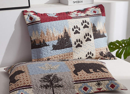 Reversible Lodge Plaid Bear Quilt Twin Size Cabin Patchwork Bedspread Soft Breathable Moose Coverlet Rustic Bedding Country Blanket Woodland Home Decor-Brown Coffee