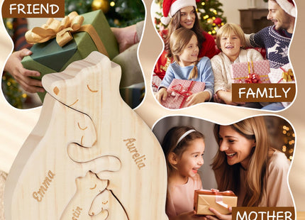 UNIGIFTIME Personalized Wooden Hugging Bear Family Puzzle with 2-7 Names, Personalized for Mom, Dad, Family Members, Custom Bear Name Puzzle Gifts for Home Decor