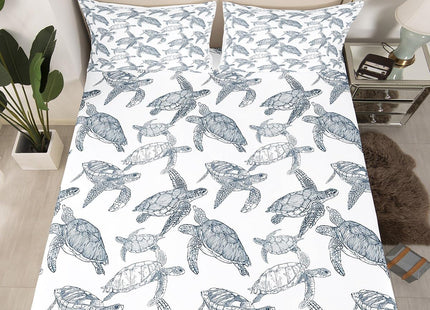 Erosebridal Tortoise Fitted Sheet Deep Pocket for Kids Boys Girls Sea Turtle Bedding Set Ocean Life Animal Sheet Set Twin Size Underwater Oasis Bottom Sheet for Teens Adult, Grey with 1 Pillow Case