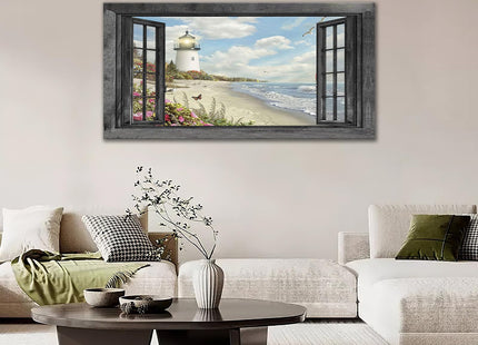 Lighthouse Large Cnavas Wall Art Oversize Nautical Coastal Pictures Prints Beach Ocean Decorations Painting Framed Window Seascape Artwork Gifts Office Home Decor for Bathroom Dining Living 60"x30"