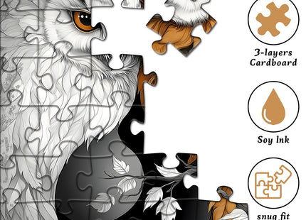 Yin Yang Owl Jigsaw Puzzle 1000 Pieces for Adults,Unique Bird Jigsaw Puzzle Features Dual Owl Balance, Black and White Animal Puzzle,Impossible Owl Home Wall Decor