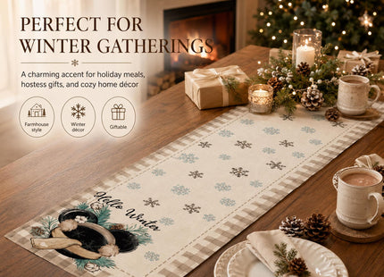 Seliem Winter Pine Cone Table Runner, Pine Needle Branch Red Berry Bow Farmhouse Kitchen Dining Table Decor, Christmas Holiday Seasonal Rustic Home Decoration Indoor Outdoor Party Supply