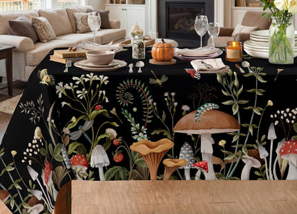 JNDJE Mushroom Tablecloth 60x120 Inch Rectangle, Farmhouse Mushroom Forest Decorations for Home Table Cloth, Black Seasonal Decor Tablecloths Polyester for Picnic Party Dinner