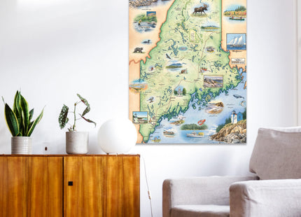 Xplorer Maps Maine Hand-Drawn Map – 24x18 Vintage-Style Lithographic Print – Made in USA