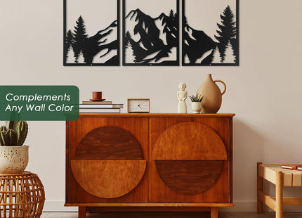 Sanwarm Wall Decor, 3 Pieces, Black Metal, for Home Mountain Woodland
