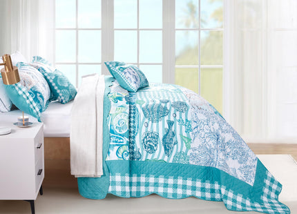 HZ & HY Oversized King Bedspreads, Coastal Seahorse