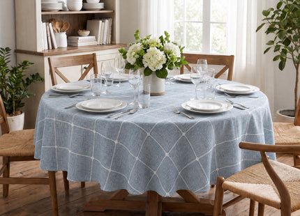 Horaldaily Farmhouse Plaid Tablecloth, Blue, 70×70 Inch Round
