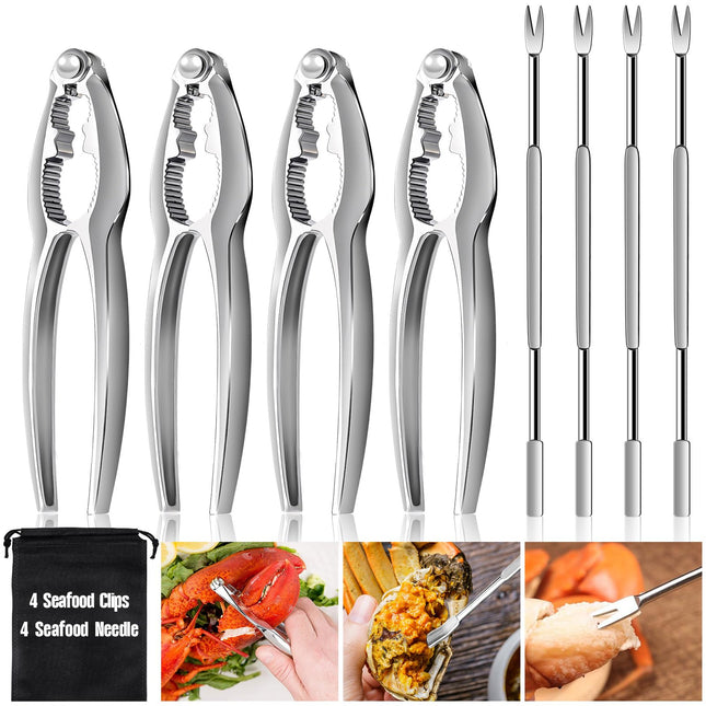 8 Pcs Crab Lobster Crackers and Picks Set, Crab Leg Cracker Tools, Seafood Crackers & Nut Cracker Set, Crab Eating Tool for Boil Supplies