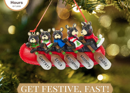 Personalized Family of 5 Ornament 2026, Bears in a Canoe