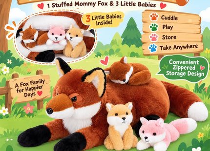 BENINY 4 Pcs Fox Stuffed Animal Set, 22 Inch Mommy Fox with 3 Babies