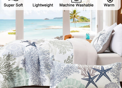 Tritard Coastal Comforter Set King Size 3 Piece, Soft Beach Themed Comforter, Ocean Nautical Lightweight Bedding Sets for All Seasons, (1 Reversible Comforter and 2 Pillow Shams), 104''x90'', C2