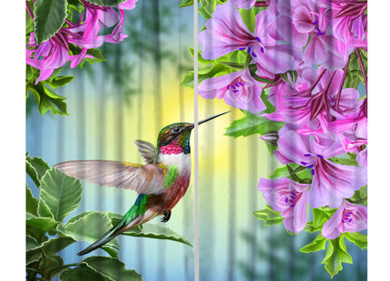 Hummingbird Blackout Curtains, Beautiful Purple Floral Hummingbird Nature Theme, for Bedroom Living Room, 2 Panel Set, 42x54 Inch